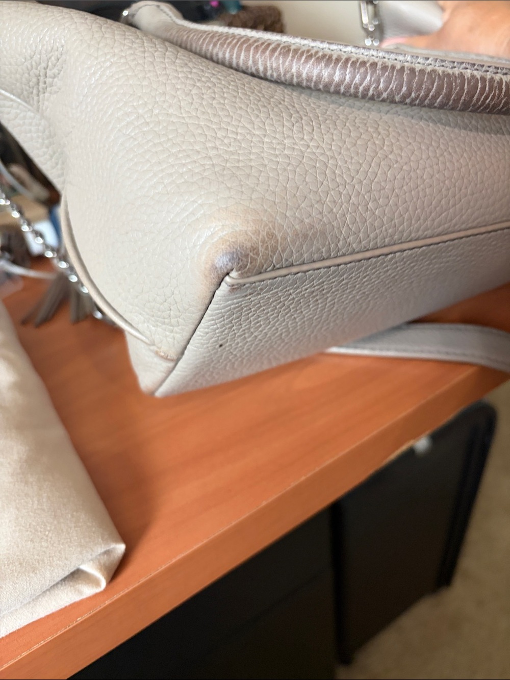 Tory Burch Taupe Leather Tote with Tassel - Picture 10 of 11